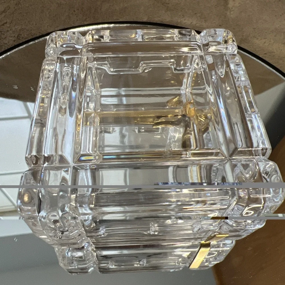 Vintage Glass Cut Jewelry Trinket Box With Gold Bow‎ On Top. Made in Italy
